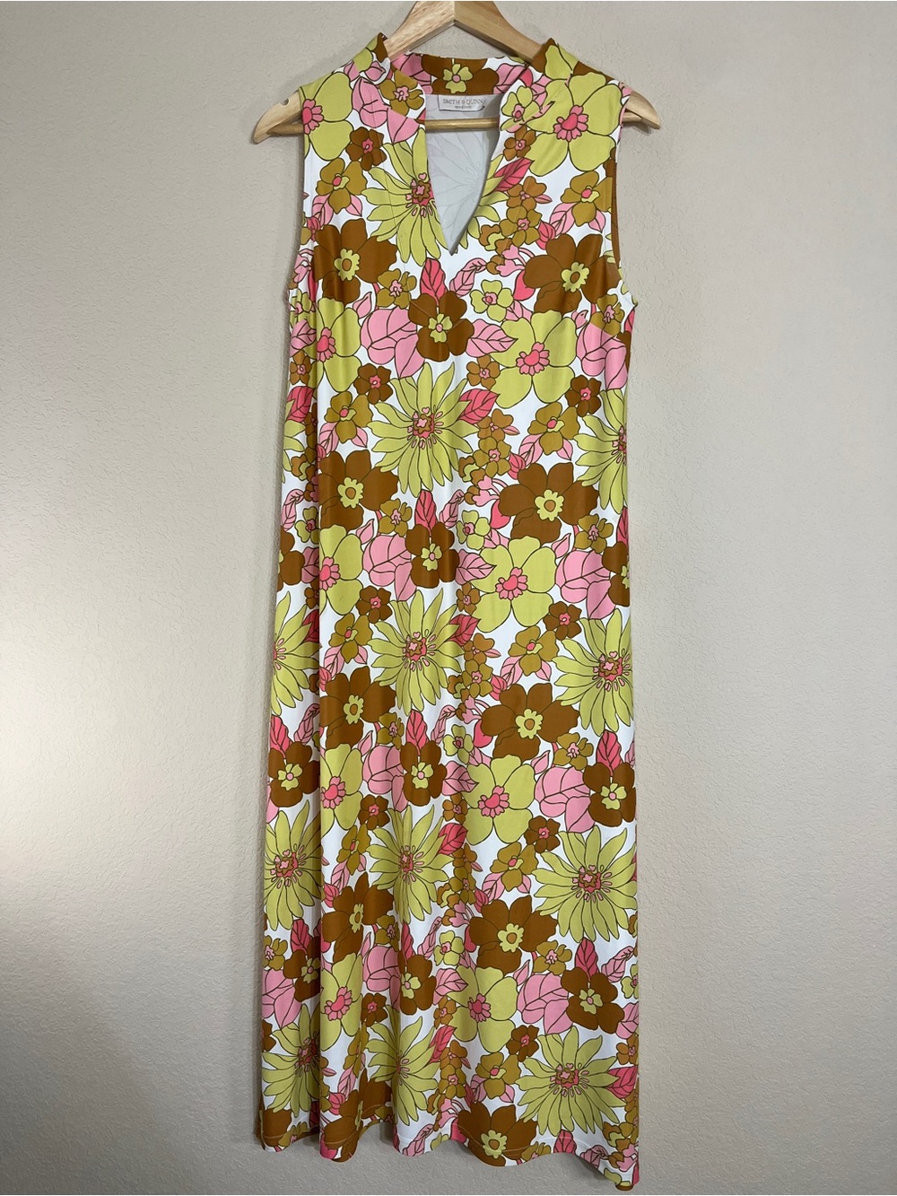 Smith & Quinn Retro Floral Sleeveless Midi Dress in Pink, Olive & Brown SZ M
